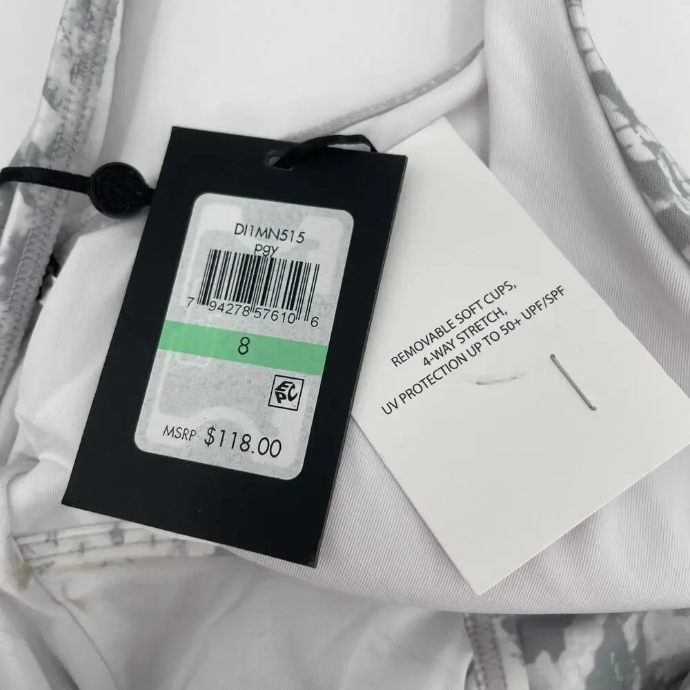 DKNY Swimsuit Size 8 One Piece NWT Gray White Scoop Back Twist Front Swim Beach - Picture 6 of 16